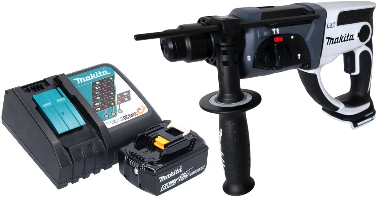 Makita DHR 202 RG1W Accuklopboormachine 18 V 20 mm 2.0 J wit + 1x Oplaadbare accu 6.0 Ah + lader