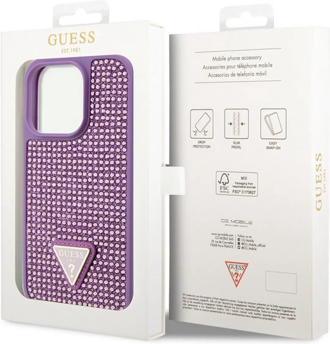 GUESS Paarse Rhinestones Hoes iPhone 15 Pro Max - GUHCP15XHDGTPU - afbeelding 6 van 6