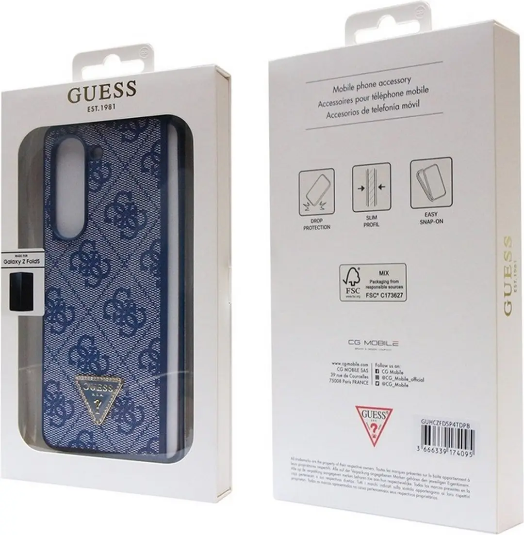 GUESS 4G Triangle Hoesje - Samsung Galaxy Z Fold 5 - Blauw