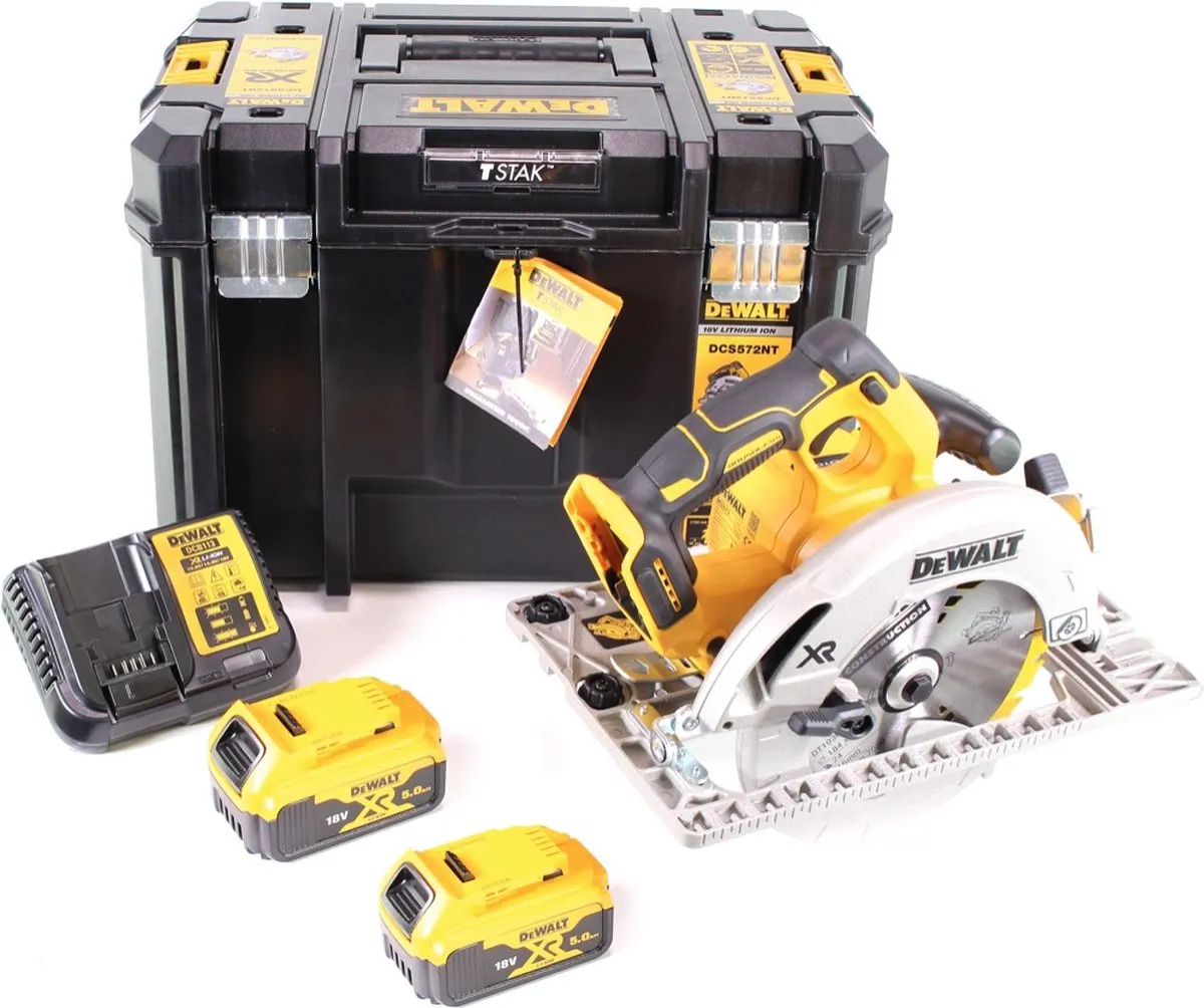 DeWalt DCS 572 P2 Handcirkelzaag 18V - 2x 5,0Ah Accu + Oplader