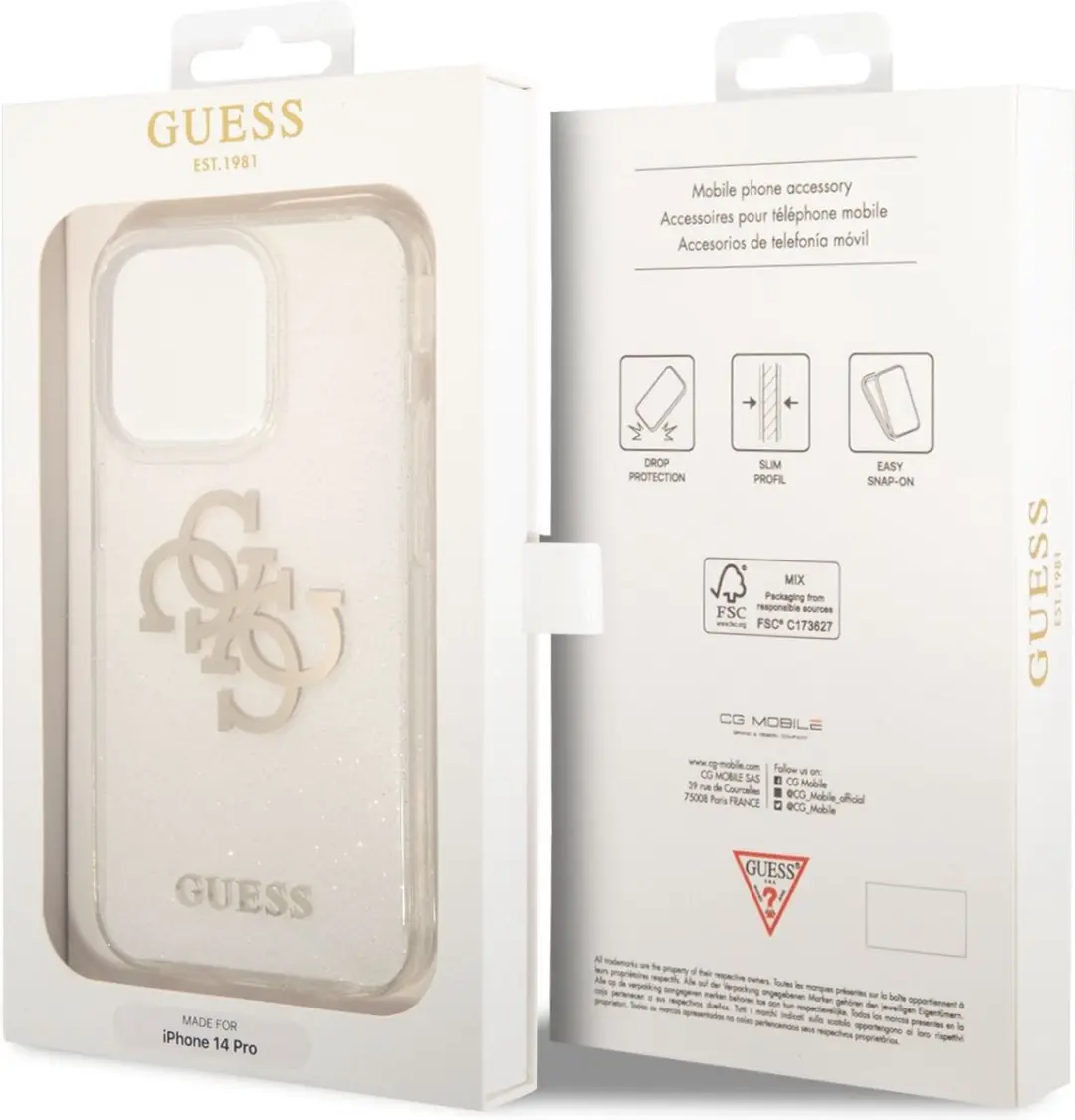 GUESS 4G Logo Glitter TPU Hoesje GUHCP14M4GGLTR - Transparant