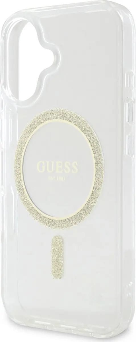 GUESS MagSafe Hoesje iPhone 16 Plus - Glittercirkel - Transparant
