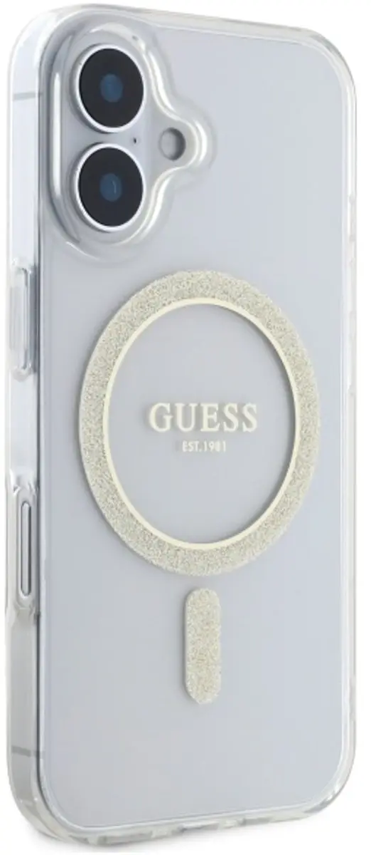 GUESS MagSafe Hoesje iPhone 16 Plus - Glittercirkel - Transparant