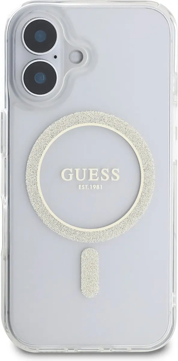 GUESS MagSafe Hoesje iPhone 16 Plus - Glittercirkel - Transparant