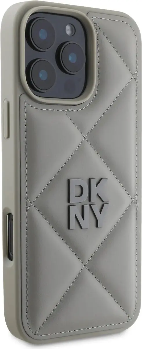 DKNY iPhone 16 Pro Max Hoesje - Beige Quilted PU Leather DKHCP16XPQDSLG