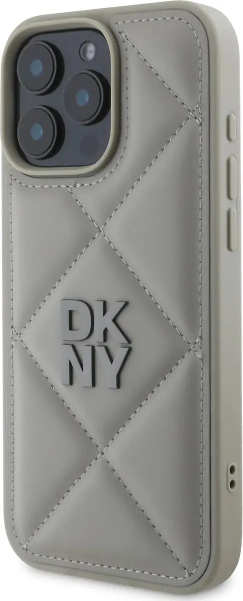 DKNY iPhone 16 Pro Max Hoesje - Beige Quilted PU Leather DKHCP16XPQDSLG