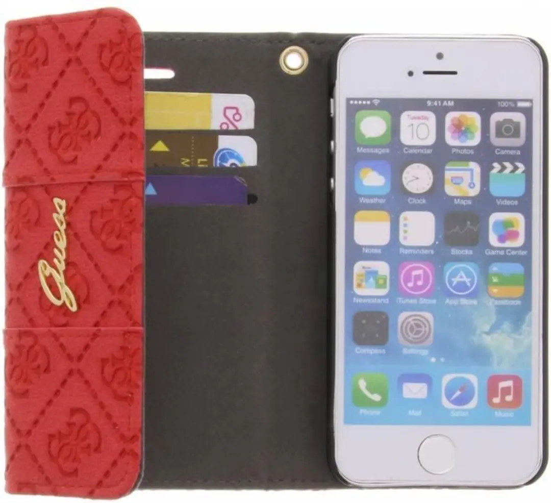 GUESS Scarlett Clutch Case iPhone 5/5s - Rood - 3 Pasjes