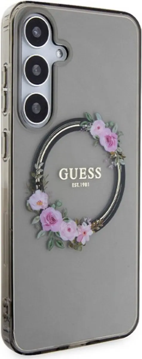 GUESS Flowers Wreath Back Case MagSafe - Zwart - afbeelding 3 van 4