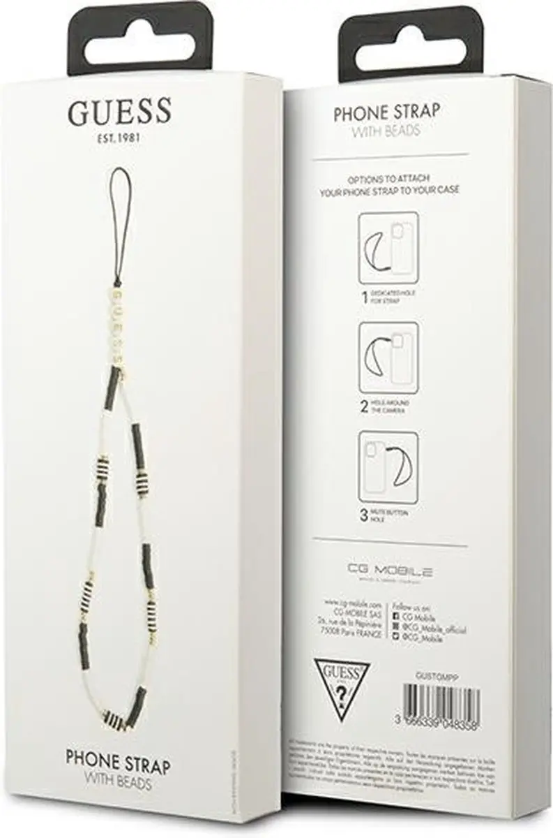 GUESS Heishi Beads Telefoonhangertje - Zwart/Wit