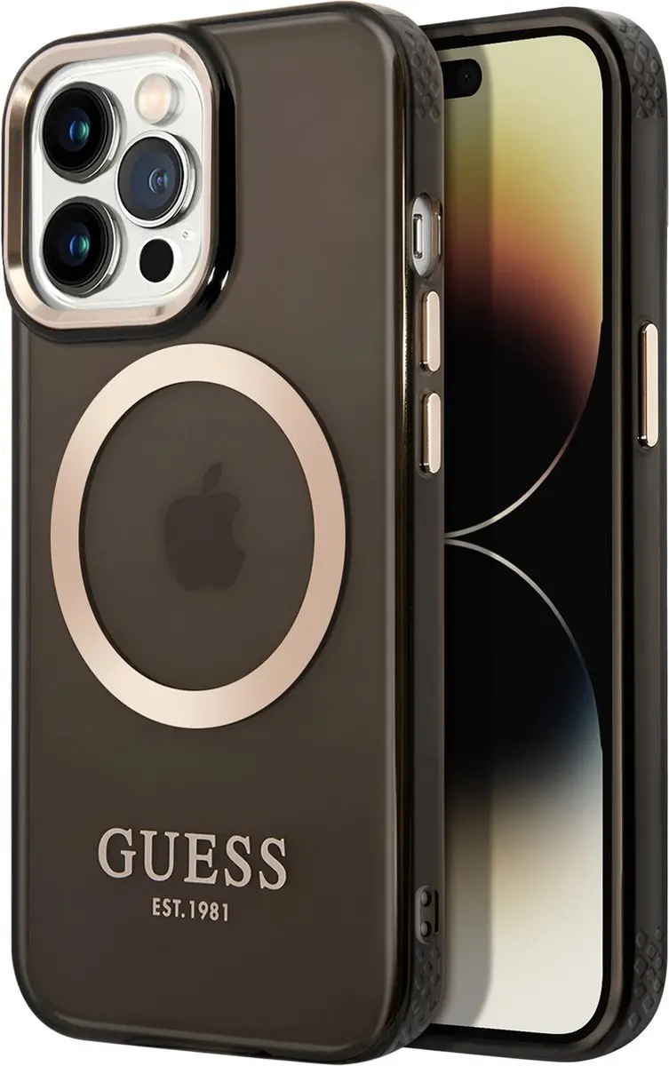 GUESS iPhone 14 Pro Max Hardcase - Magsafe - Zwart - Transparant