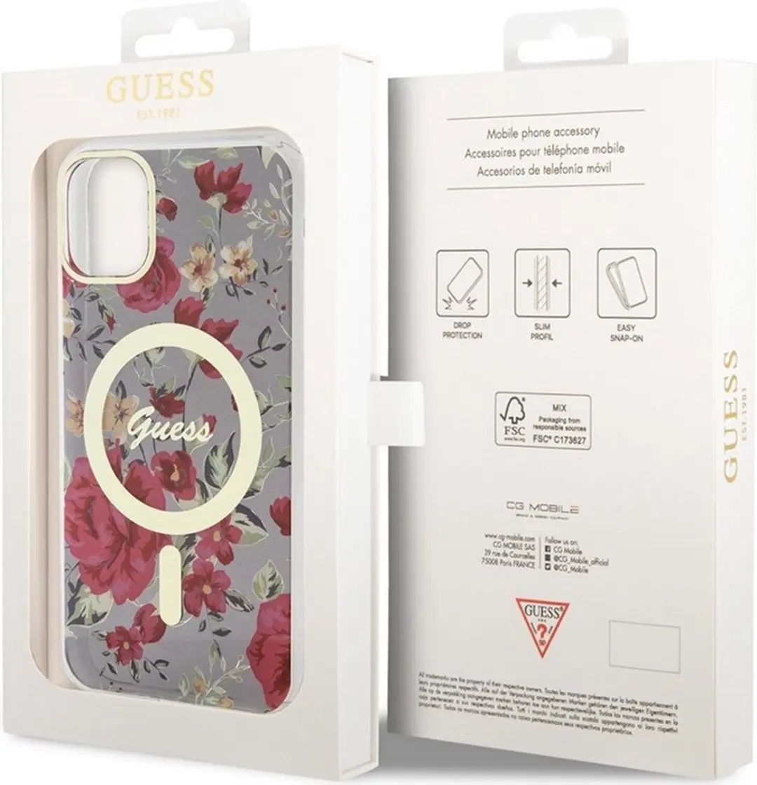 GUESS Flower Back Case MagSafe iPhone 11 - Khaki