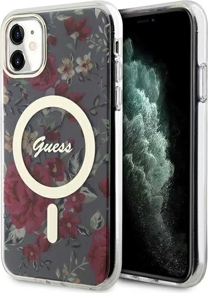GUESS Flower Back Case MagSafe iPhone 11 - Khaki