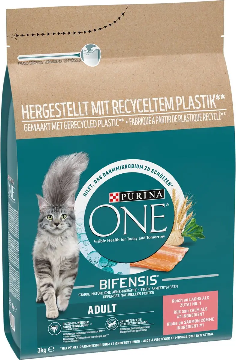 Purina ONE Adult Kattenbrokjes Zalm & Volkoren Granen - 12kg - afbeelding 6 van 6