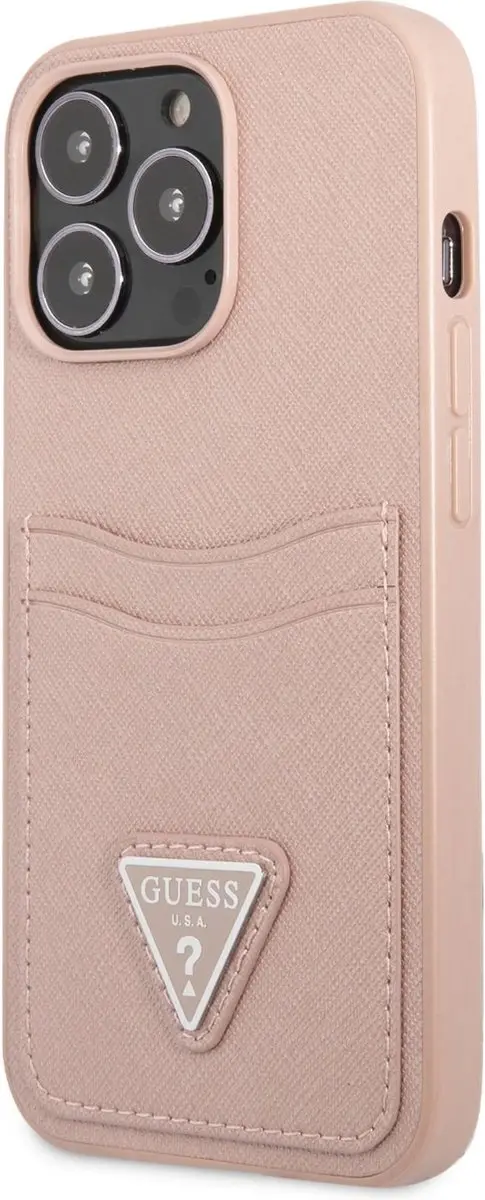 GUESS Saffiano Double Card Hoesje - iPhone 13 Pro - Roze