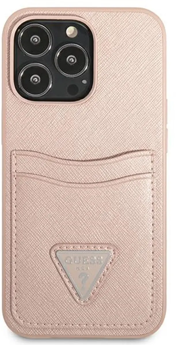 GUESS Saffiano Double Card Hoesje - iPhone 13 Pro - Roze