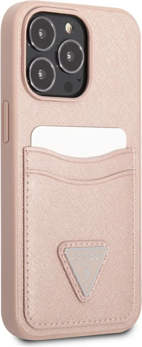 GUESS Saffiano Double Card Hoesje - iPhone 13 Pro - Roze