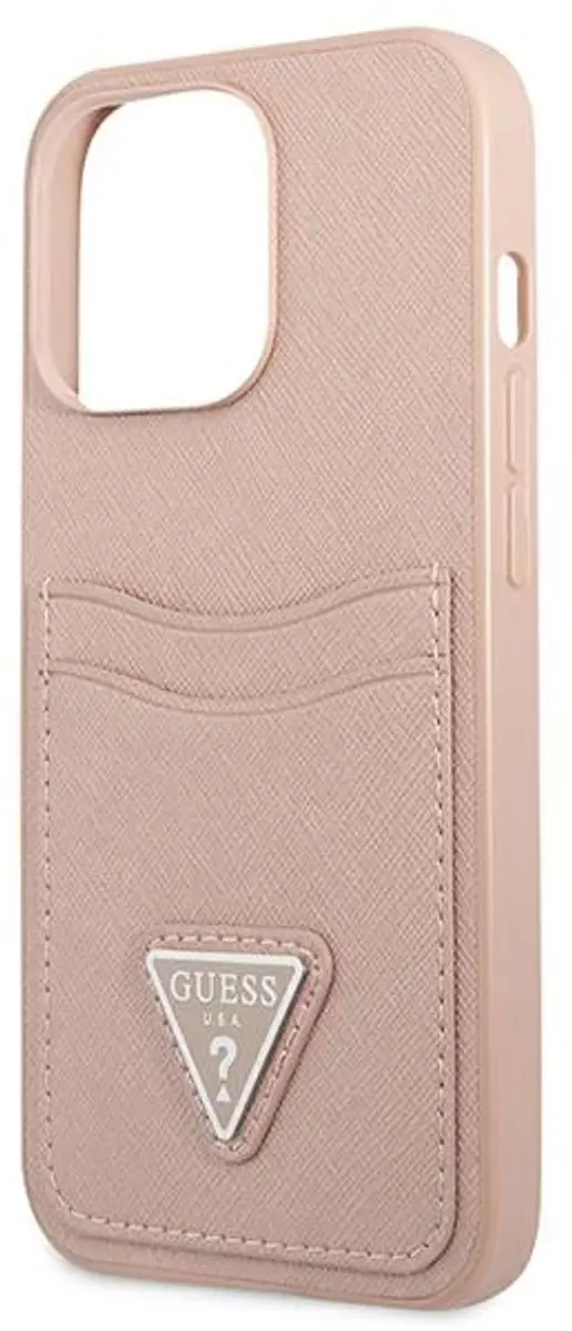 GUESS Saffiano Double Card Hoesje - iPhone 13 Pro - Roze