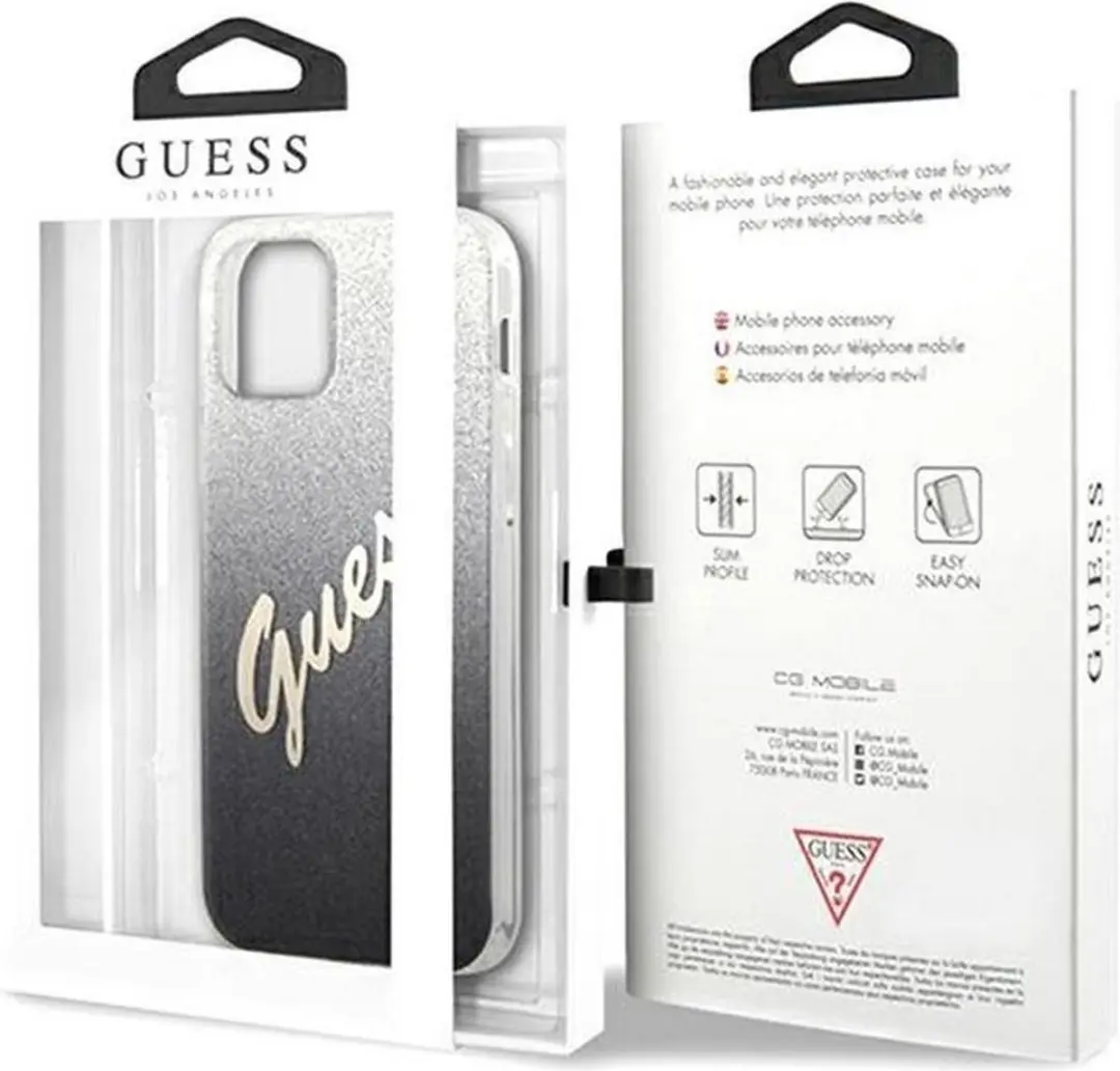 GUESS Gradient Vintage Glitter Back Case - iPhone 12 Pro Max - Zwart - afbeelding 6 van 6