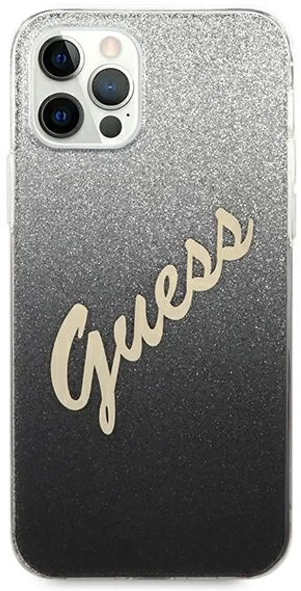 GUESS Gradient Vintage Glitter Back Case - iPhone 12 Pro Max - Zwart