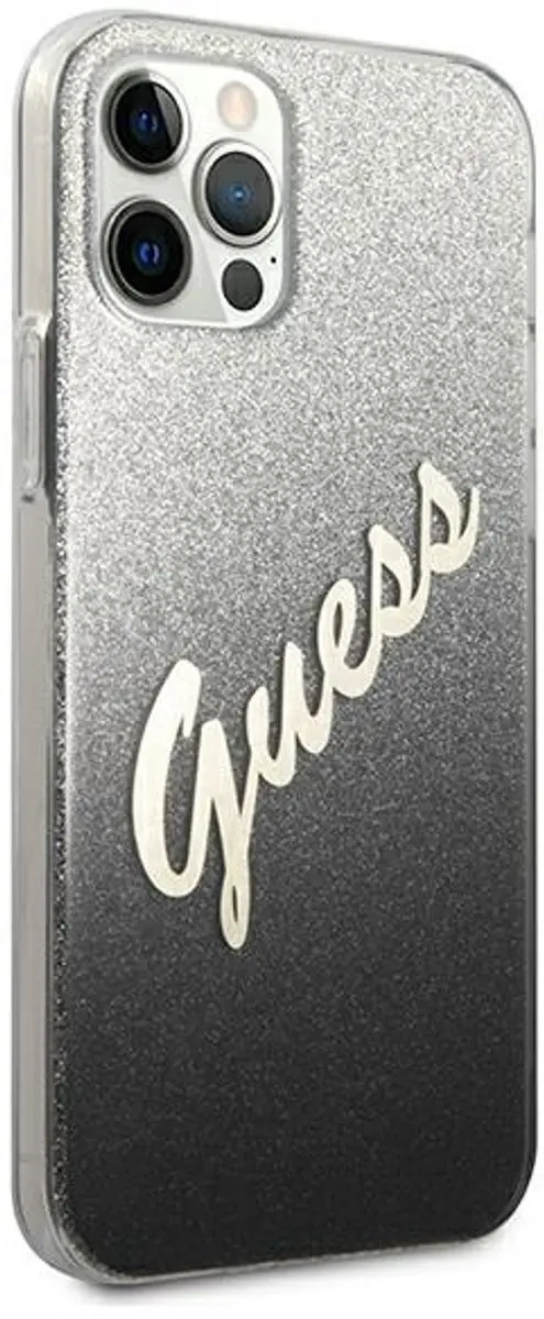 GUESS Gradient Vintage Glitter Back Case - iPhone 12 Pro Max - Zwart