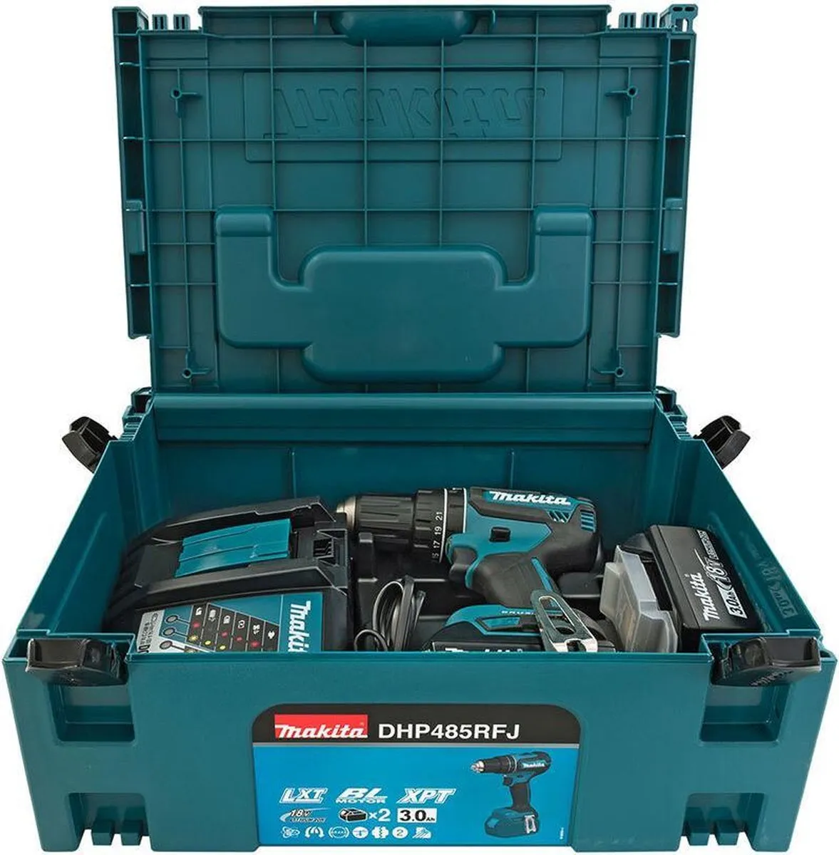 Makita DHP485RFJ 18V Li-Ion accu klopboor-/schroefmachine set (2x 3.0Ah accu) in Mbox - koolborstelloos