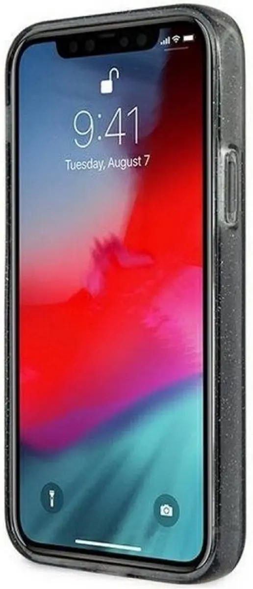 GUESS 4G Logo Glitter TPU Hoesje iPhone 12 Pro Max - Zwart