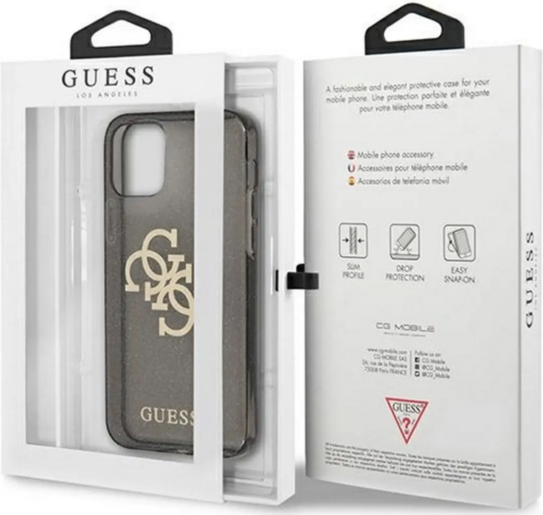 GUESS 4G Logo Glitter TPU Hoesje iPhone 12 Pro Max - Zwart