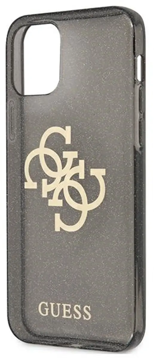 GUESS 4G Logo Glitter TPU Hoesje iPhone 12 Pro Max - Zwart
