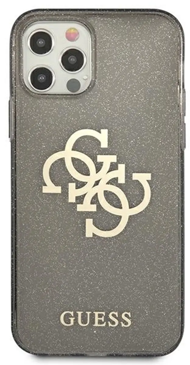 GUESS 4G Logo Glitter TPU Hoesje iPhone 12 Pro Max - Zwart