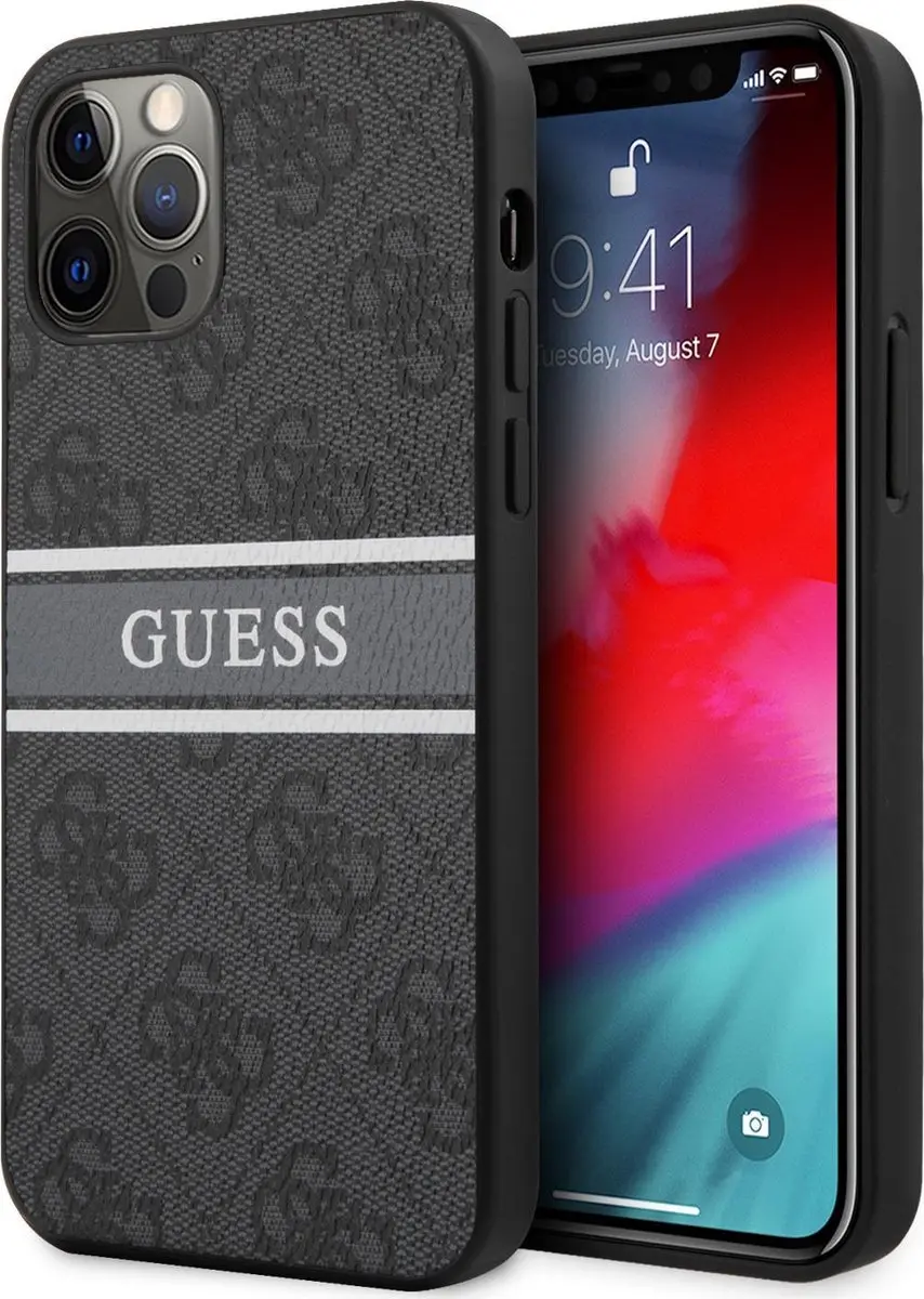 GUESS Logo Stripe Backcase iPhone 12/12 Pro - Grijs