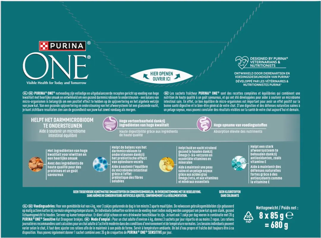 Purina ONE Sensitive Natvoer Kat - Kip & Tonijn - 40x85g
