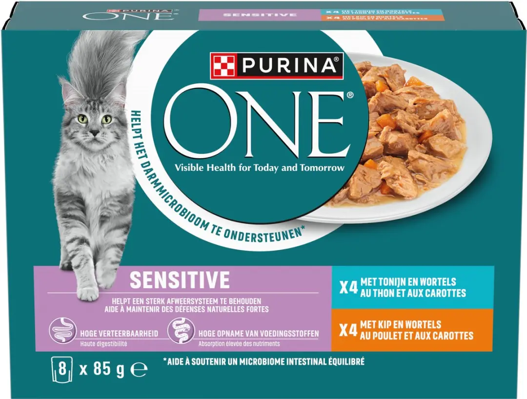 Purina ONE Sensitive Natvoer Kat - Kip & Tonijn - 40x85g