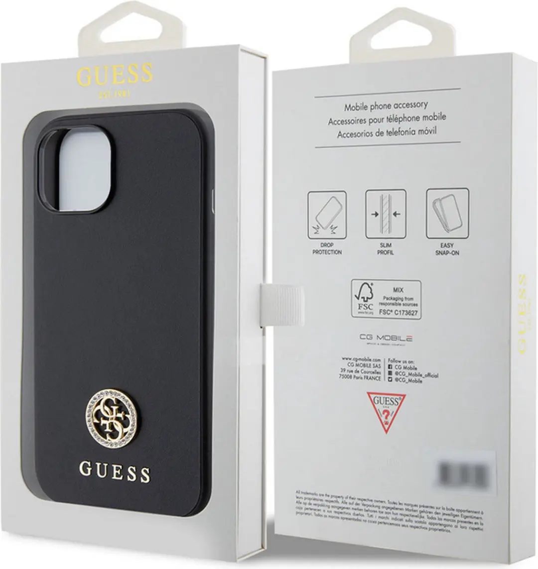 GUESS 4G Metal Logo Back Case iPhone 15 Plus - Zwart