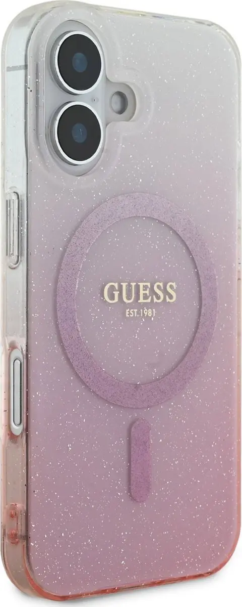 GUESS MagSafe Glitter Gradient Hoesje - iPhone 16 - Roze