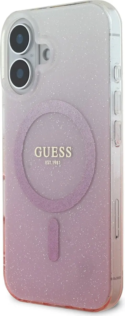 GUESS MagSafe Glitter Gradient Hoesje - iPhone 16 - Roze