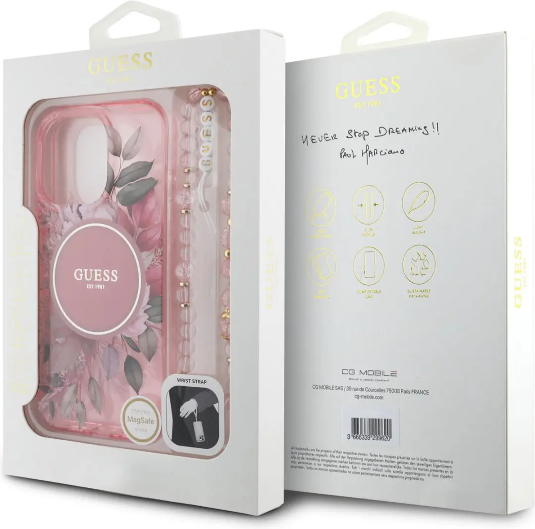 Guess IML Flowers Case MagSafe iPhone 16 Pro - Roze