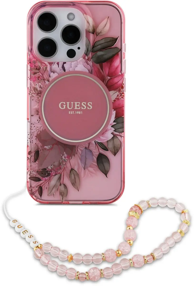 Guess IML Flowers Case MagSafe iPhone 16 Pro - Roze