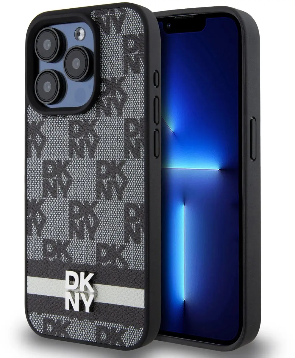 DKNY Checkered Stripe Hoesje - iPhone 13 Pro Max - Zwart