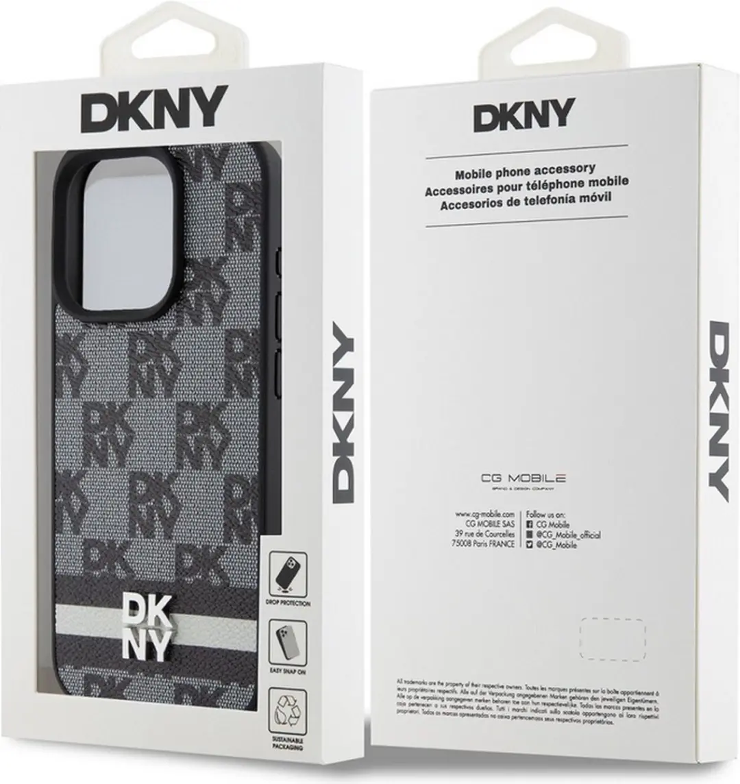 DKNY Checkered Stripe Hoesje - iPhone 13 Pro Max - Zwart