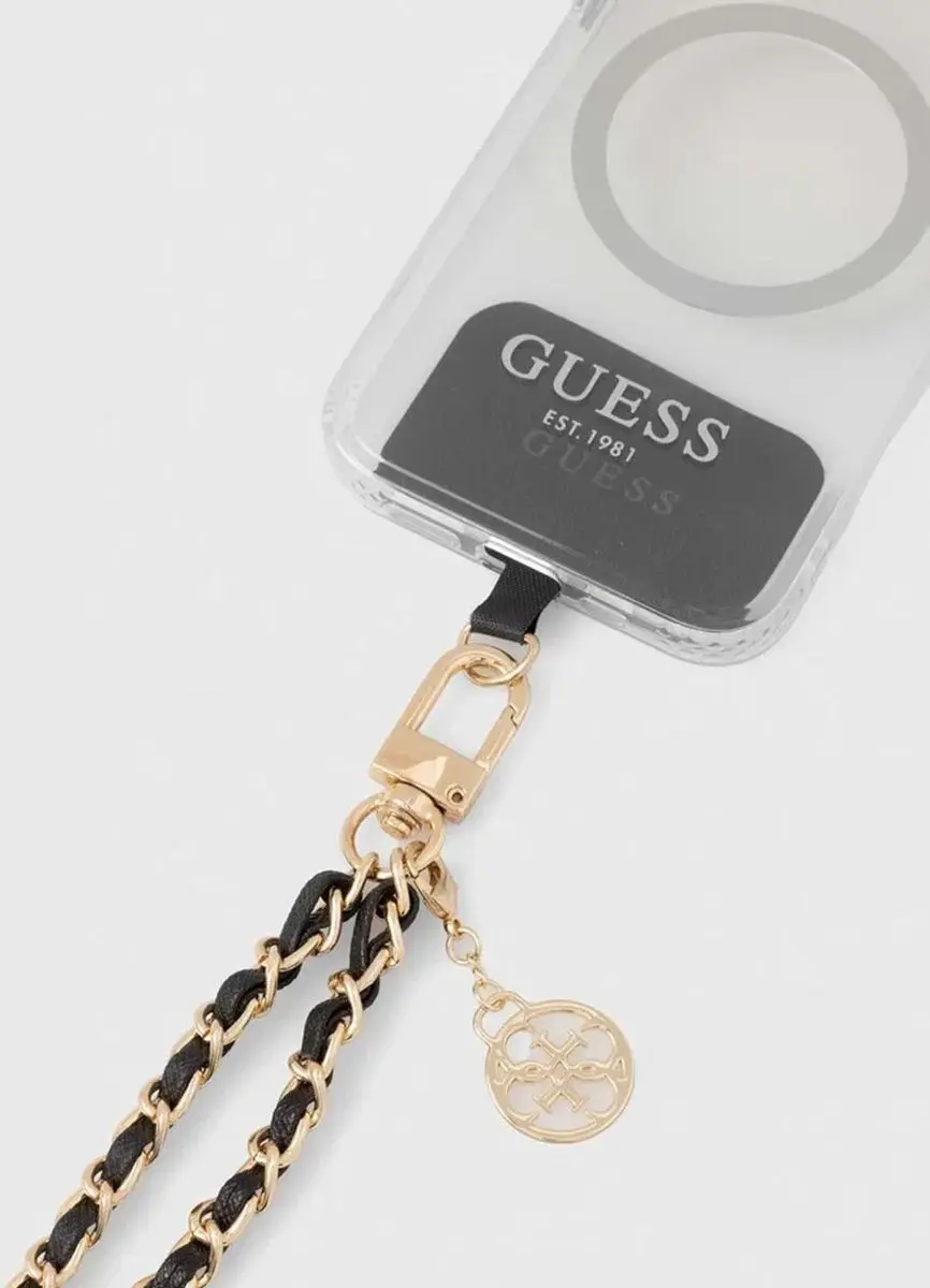 GUESS 4G Universele Hand Strap Saffiano Chain - Zwart/Goud