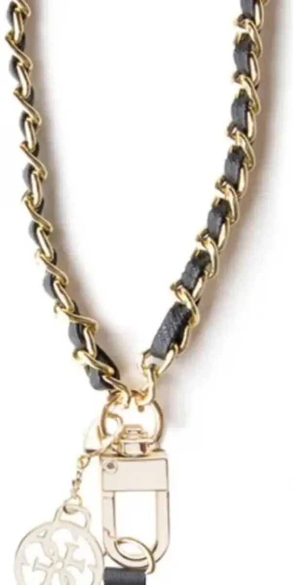 GUESS 4G Universele Hand Strap Saffiano Chain - Zwart/Goud
