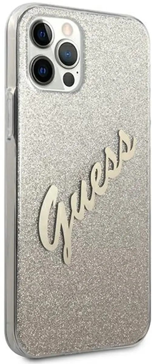 GUESS Gradient Vintage Glitter Hoesje - iPhone 12 Pro Max - Goud