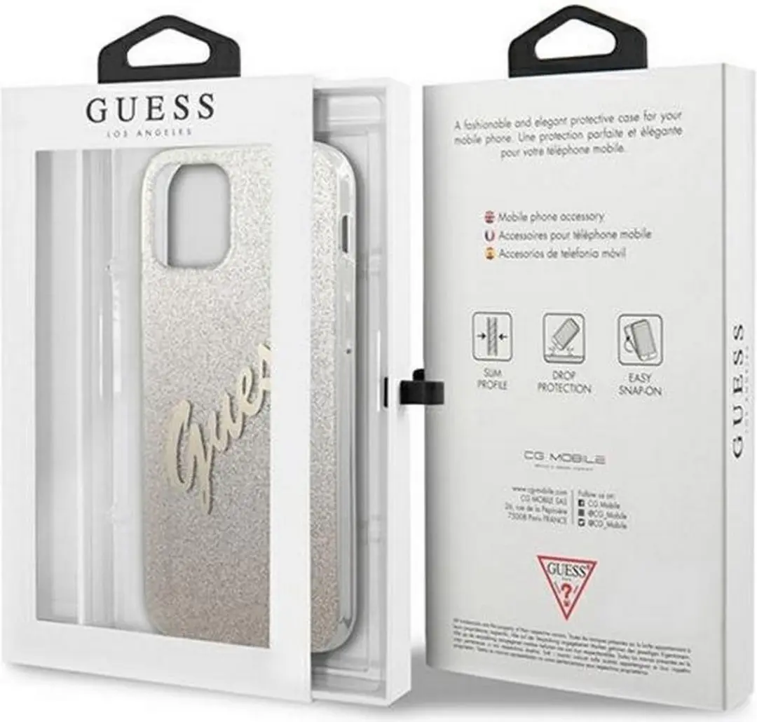 GUESS Gradient Vintage Glitter Hoesje - iPhone 12 Pro Max - Goud