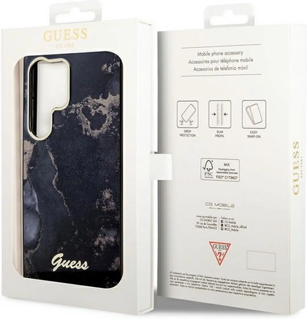 GUESS Golden Marble Hoesje - Samsung Galaxy S23 Ultra - Zwart