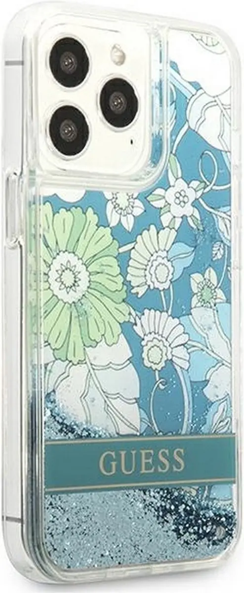GUESS Flower Liquid Glitter Hoesje - Groen - iPhone 13 Pro Max