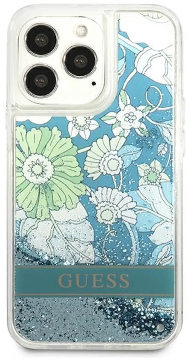 GUESS Flower Liquid Glitter Hoesje - Groen - iPhone 13 Pro Max