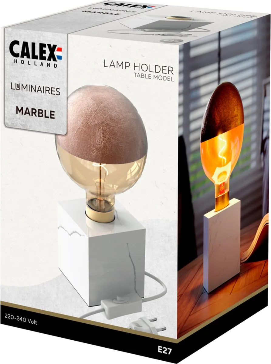 Calex Tafellamp Marmer Vierkant E27 - Wit