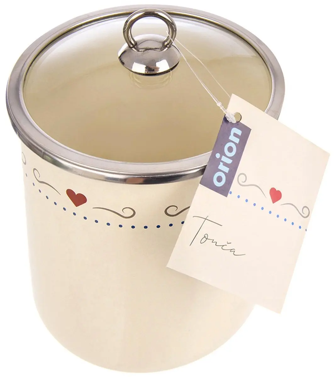 Orion Tonca Emalië Voedselcontainer 1,4L - Glazen deksel - Crème/Zilver