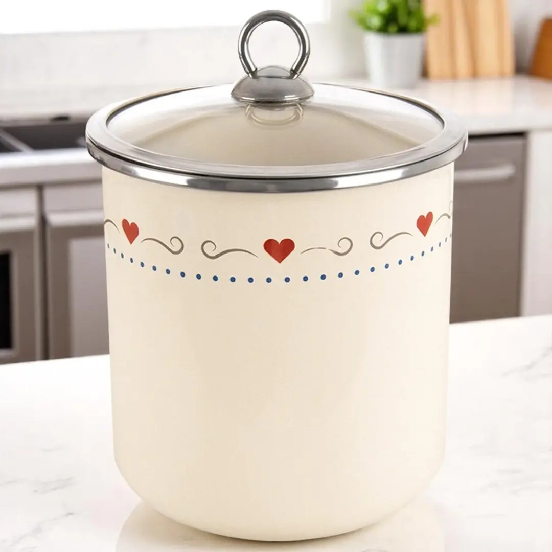 Orion Tonca Emalië Voedselcontainer 1,4L - Glazen deksel - Crème/Zilver