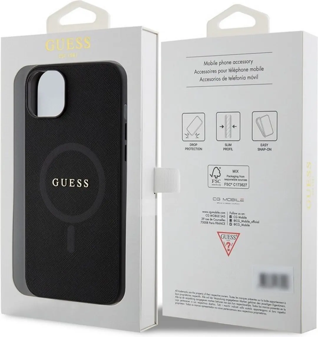 GUESS Saffiano Back Case - iPhone 15 - MagSafe - Zwart